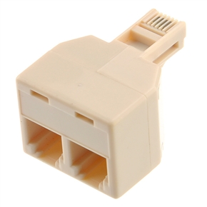 BuySKU71952 RJ11 4-pin 1 Male to 2 Female Telephone Splitter Connector Adapter (Beige)