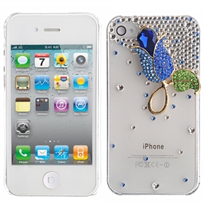 BuySKU72269 Stylish 3D Rhinestones Tulip Decor Transparent Hard Back Case Cover for iPhone 4 /iPhone 4S (Blue)