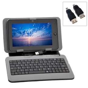 BuySKU64408 80-keys USB Keyboard Lichee Pattern PU Protective Case Cover with Stand for 7-inch Tablet PC (Black)