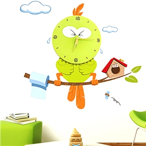 BuySKU73008 Novelty DIY Wall Sticker Cartoon Bird Style Quartz Wall Clock Art Clock for Home (Green)