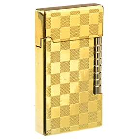 BuySKU73594 Fashion Check Pattern Windproof Metal Refillable Cigarette Lighter (Golden)