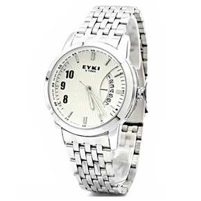 BuySKU73544 Fashion EYKI 8408 10M Waterproof Steel Band Men's Quartz Wrist Watch with Date & Luminous Pointer (White)