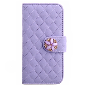 BuySKU73691 Sakura Style Rhinestone Rhombus Pattern PU Protective Case with Card Holder & Stand for iPhone 5 (Purple)