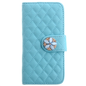 BuySKU73692 Sakura Style Rhinestone Rhombus Pattern PU Protective Case with Card Holder & Stand for iPhone 5 (Sky-blue)