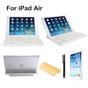 4-in-1 Ultra-Slim Aluminum Alloy Wireless Bluetooth V3.0 Keyboard Screen Protective Case Cover Stand Set for iPad Air /iPad 5 (White)