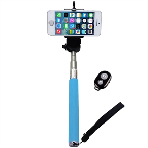 Handheld Extendable Camera Self Portrait Selfie Stick Monopod with Bluetooth Wireless Remote Shutter for Smart Phones (Blue)