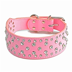 Adjustable Rhinestone Studded PU Dog Collar - Size S (Pink)