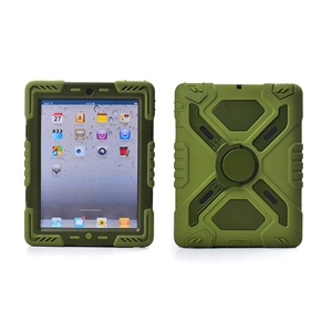 Dustproof Shockproof Plastic Silicone Protective Back Case Cover with Kickstand and Sticker for iPad mini 2, mini 1 (Green)