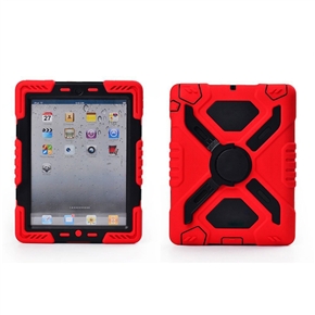 Dustproof Shockproof Plastic Silicone Protective Back Case Cover with Kickstand and Sticker for iPad mini 2, mini 1 (Red,Black)