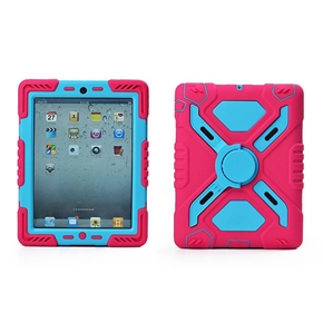 Dustproof Shockproof Plastic Silicone Protective Back Case Cover with Kickstand and Sticker for iPad mini 2, mini 1 (Rosy,Blue)