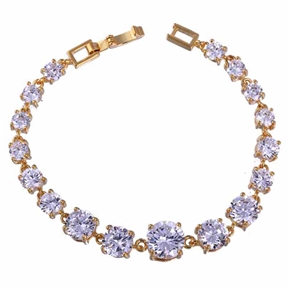 Fashion Women Round Zircon Deored Gold Plated Bracelet Cuff Bangle (White)