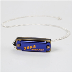 Swan 4 Hole 8 Tone Mini Harmonica with Necklace for Kids Gift (Blue)