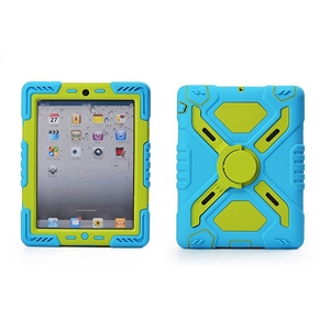Dustproof Shockproof Plastic Silicone Protective Back Case Cover with Kickstand and Sticker for iPad mini 2, mini 1 (Green,Blue)